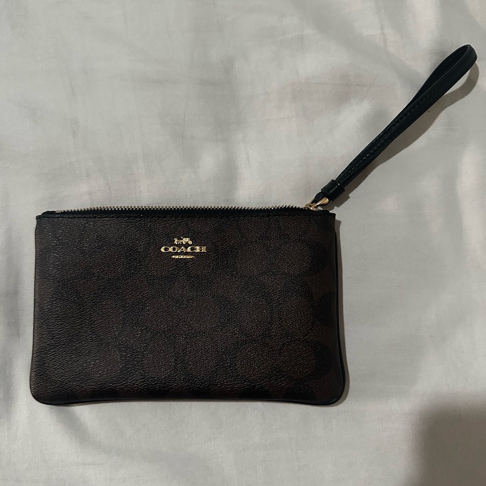 Coach Dark Brown Wristlet with Strap
